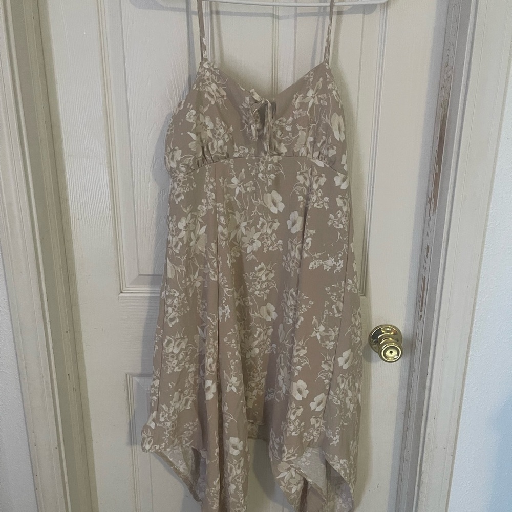 Floral Beige Dress with Spaghetti Straps